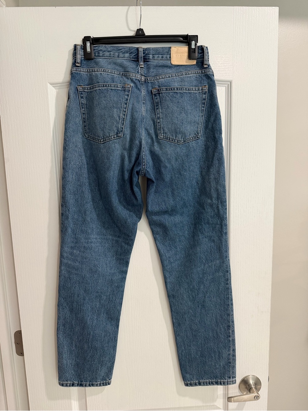 Everlane Medium Blue Button-Fly Jeans with Tan Stitching - Picture 4 of 5